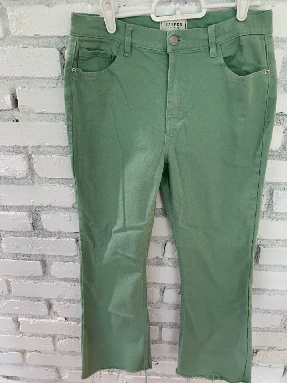 Francesca's Harper Heritage High Rise Kick Crop Jeans in Sage Green